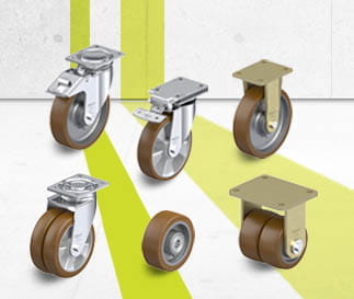 Wheels and casters with cast Blickle Besthane polyurethane tread