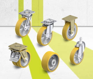 Wheels and casters with cast Blickle Extrathane polyurethane tread