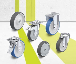 Wheel and caster series with injection-moulded polyurethane tread