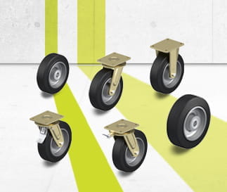 Séries de roues et de roulettes GEV à bandage en caoutchouc plein élastique